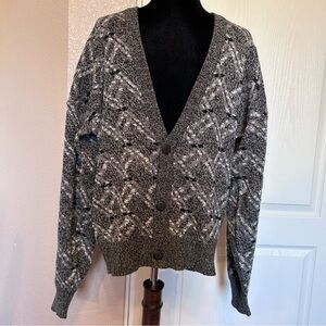 Vintage‎ Men’s Peter England Black and Gray Grandpa Cardigan Sweater Size Med